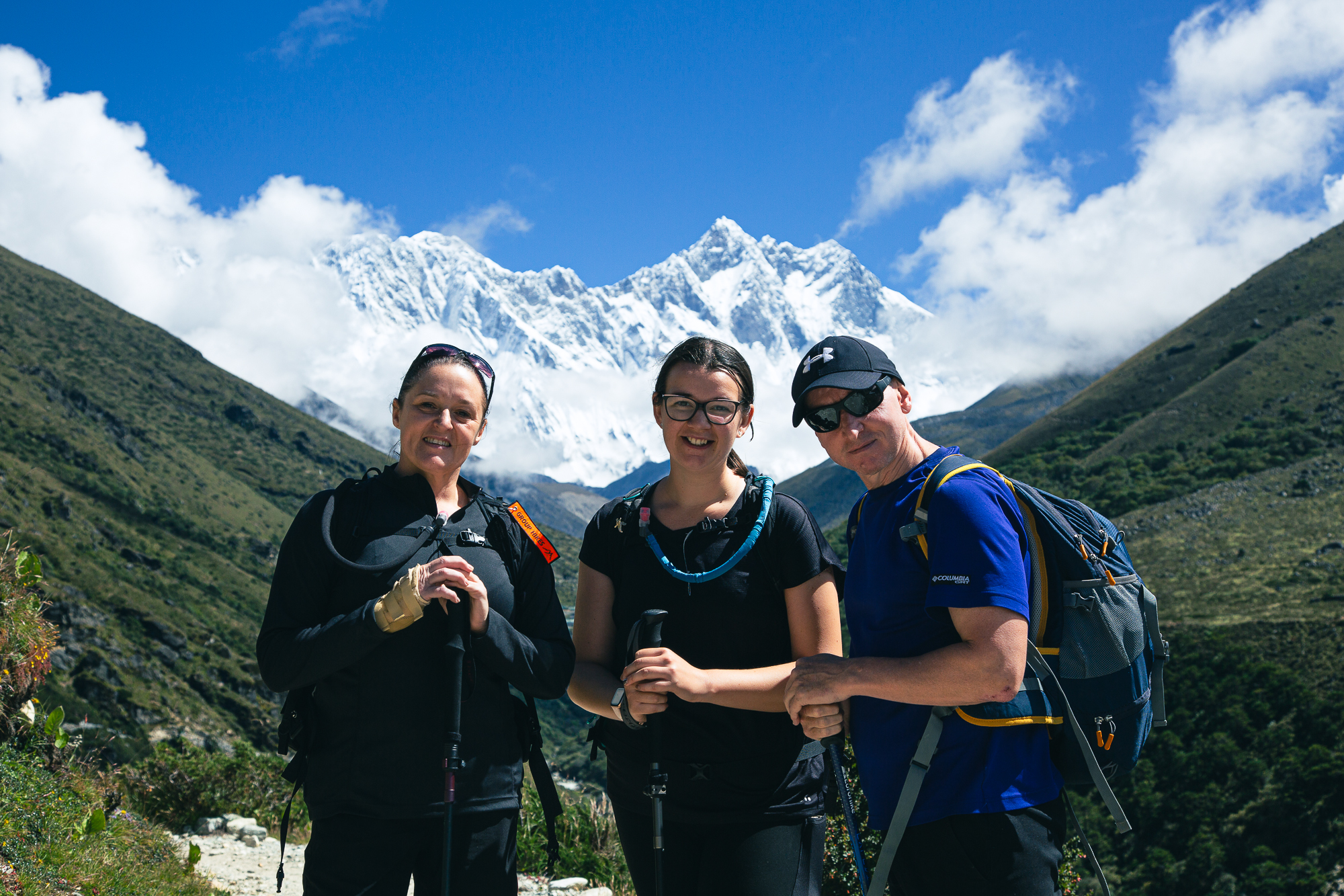 Trekkers walking toward Everest Base Camp during the Autumn season